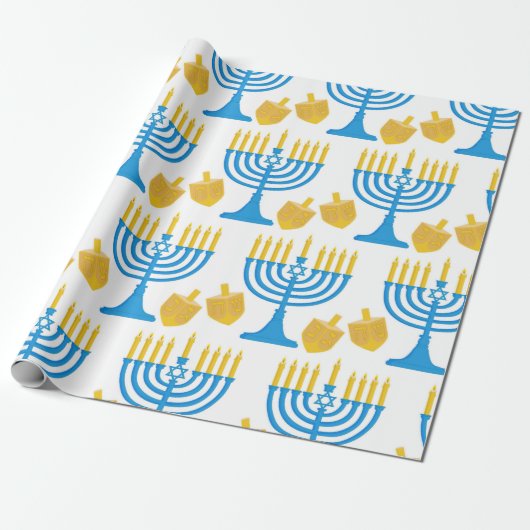  Hanukkah Blue en Gold Cadeaupapier (Uitgerold)