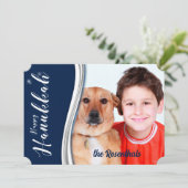 Hanukkah Blue en White met foto en naam Feestdagenkaart (Staand voorkant)