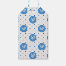 Hanukkah Blue en White Polka Dot Menorah Gift Labe