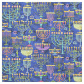 Hanukkah Blue Gold Menorah Star van David Pattern Stof (Swatch)