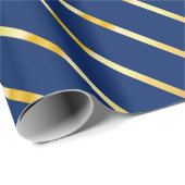 Hanukkah Blue & Golden Diagonal Thick Stripes Cadeaupapier (Rol Hoek)