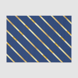Hanukkah Blue & Golden Diagonal Thick Stripes Tissuepapier