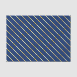 Hanukkah Blue & Golden Diagonal Thin Stripes Tissuepapier