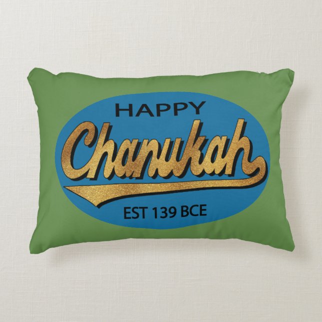 Hanukkah Blue/Green Pillow "Chanukah Retro BCE" Accent Kussen (Voorkant)