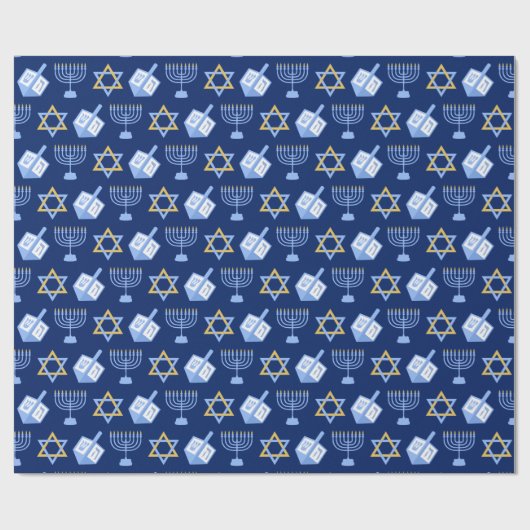 Hanukkah Blue Menorah Dreidel Pattern Chanukah Cadeaupapier (Vlak)
