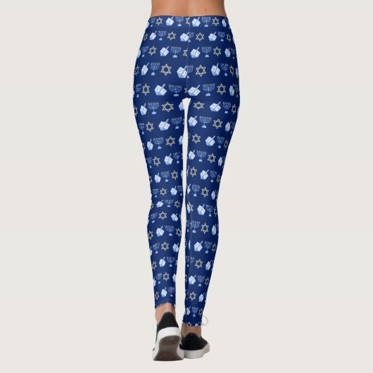 Hanukkah Blue Menorah Dreidel Pattern Chanukah Leggings (Achterkant)