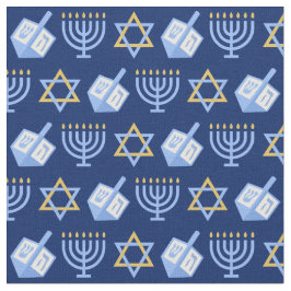 Hanukkah Blue Menorah Dreidel Pattern Chanukah Stof
