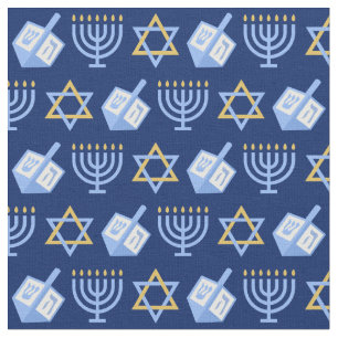 Hanukkah Blue Menorah Dreidel Pattern Chanukah Stof