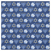 Hanukkah Blue Menorah Dreidel Pattern Chanukah Stof (Swatch)
