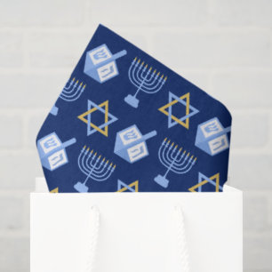 Hanukkah Blue Menorah Dreidel Pattern Chanukah Tissuepapier