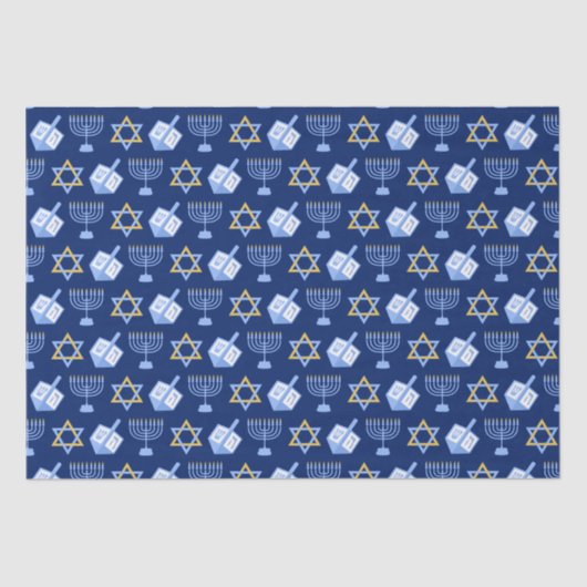 Hanukkah Blue Menorah Dreidel Pattern Chanukah Tissuepapier (Voorkant)