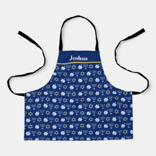 Hanukkah Blue Menorah Dreidel Pattern Custom Kinde Schort