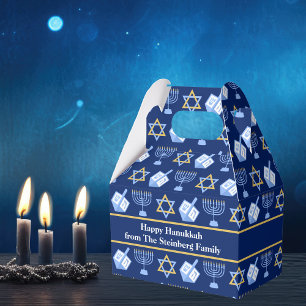 Hanukkah Blue Menorah Dreidel Pattern Custom Party Bedankdoosjes
