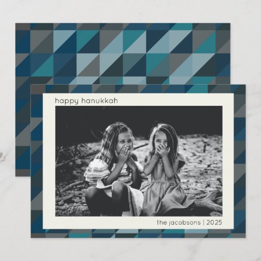 Hanukkah Blue Ombre Modern Geometric Pattern Feestdagenkaart (Voorkant / Achterkant)