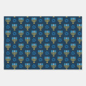 Hanukkah Blue Star van David Menorah Dove Chevron Inpakpapier Vel (Voorkant)