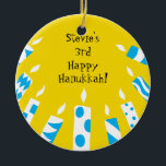 Hanukkah Blue/Yellow Candles Ornament<br><div class="desc">Hanukkah Blue/Yellow Candles Ornament. Pas elke kant aan door bestaande tekst te verwijderen en uw eigen tekst toe te voegen met uw favoriete lettertypestijl,  kleur en grootte. Happy Hanukkah! Bedankt om te winkelen en langs te stoppen!</div>