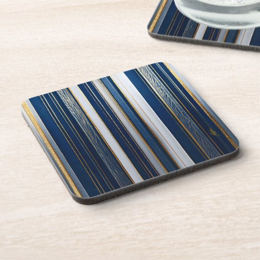 Hanukkah Blues Stripes Blauw Wit Goud Bier Onderzetter (Linkerzijde)