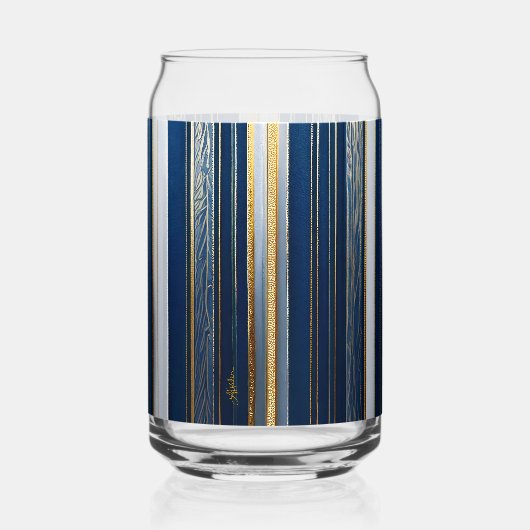 Hanukkah Blues Stripes Blauw Wit Goud Blikvorm Glas (Rechts)