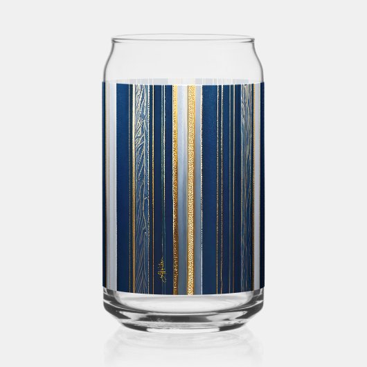 Hanukkah Blues Stripes Blauw Wit Goud Blikvorm Glas (Links)