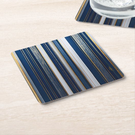 Hanukkah Blues Stripes Blauw Wit Goud Kartonnen Onderzetters (Schuin)
