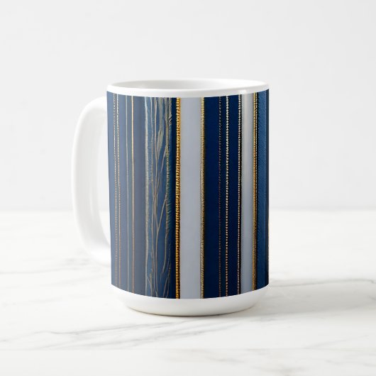 Hanukkah Blues Stripes Blauw Wit Goud Koffiemok (Voorkant links)