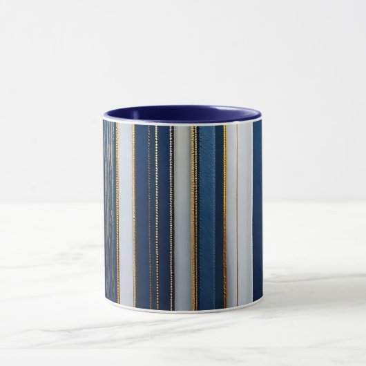 Hanukkah Blues Stripes Blauw Wit Goud Mok (Midden)
