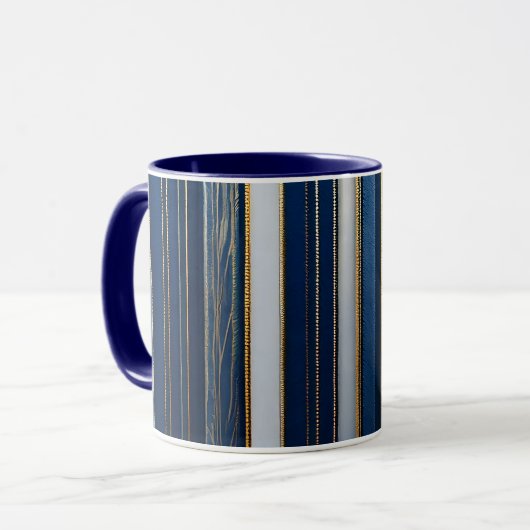 Hanukkah Blues Stripes Blauw Wit Goud Mok (Voorkant links)