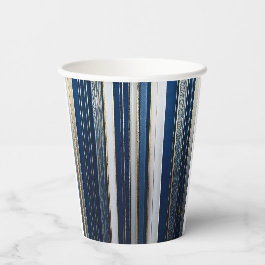 Hanukkah Blues Stripes Blauw Wit Goud Papieren Bekers (Achterkant)
