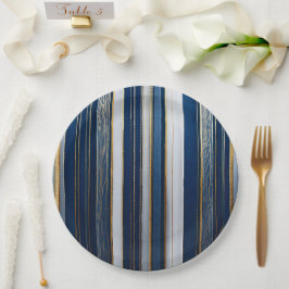 Hanukkah Blues Stripes Blauw Wit Goud Papieren Bordje