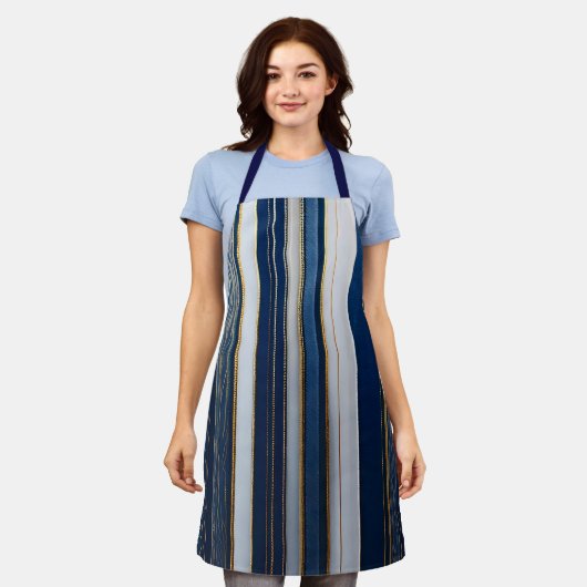 Hanukkah Blues Stripes Blauw Wit Goud Schort (Gedragen)