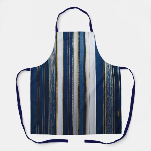 Hanukkah Blues Stripes Blauw Wit Goud Schort (Voorkant)