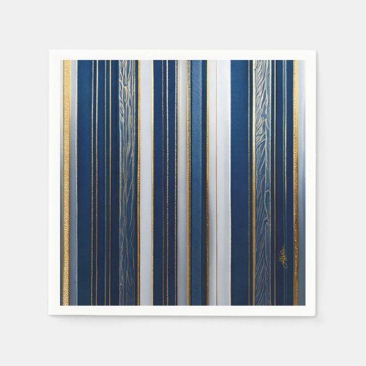 Hanukkah Blues Stripes Blauw Wit Goud Servet (Voorkant)
