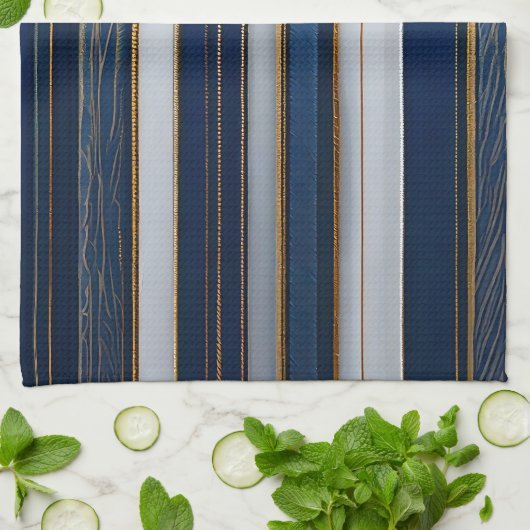 Hanukkah Blues Stripes Blauw Wit Goud Theedoek (Gevouwen)