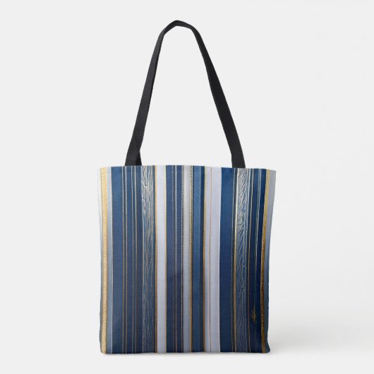 Hanukkah Blues Stripes Blauw Wit Goud Tote Bag (Achterkant)