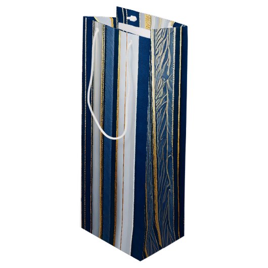 Hanukkah Blues Stripes Blauw Wit Goud Wijn Cadeautas (Voorkant Gekanteld)