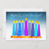 Hanukkah Boho Candles Peace Love Light Turquoise Feestdagenkaart (Voorkant)