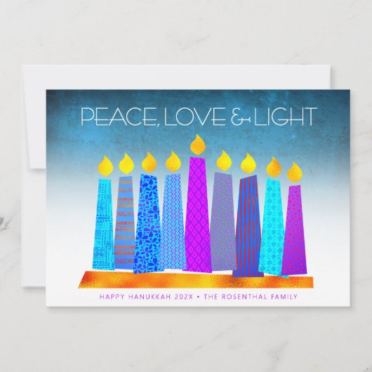 Hanukkah Boho Candles Peace Love Light Turquoise Feestdagenkaart (Voorkant)