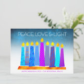 Hanukkah Boho Candles Peace Love Light Turquoise Feestdagenkaart (Staand voorkant)
