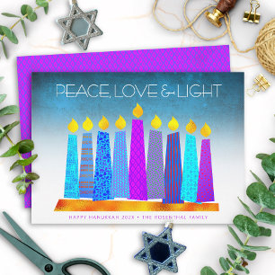 Hanukkah Boho Candles Peace Love Light Turquoise Feestdagenkaart