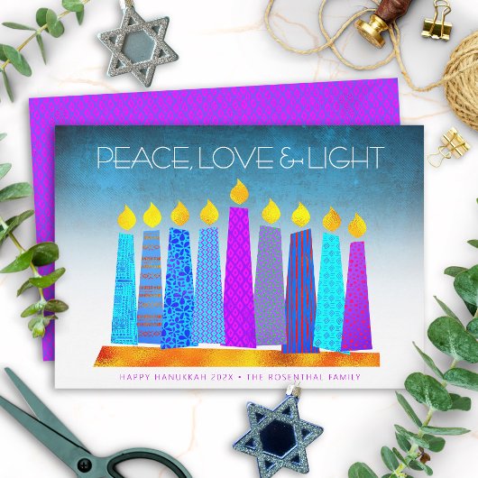 Hanukkah Boho Candles Peace Love Light Turquoise Feestdagenkaart