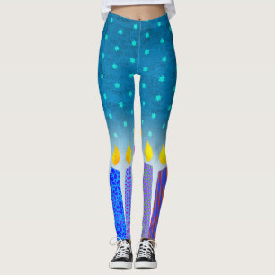 Hanukkah Boho Candles Turquoise Ster van David Bla Leggings