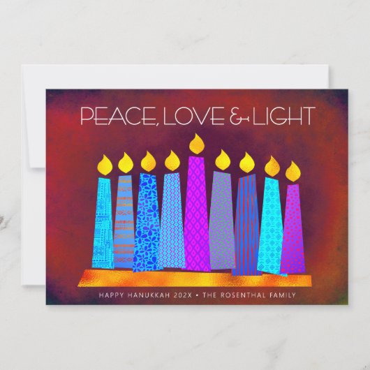 Hanukkah Boho Pattern Candles Peace Love Light Red Feestdagenkaart (Voorkant)