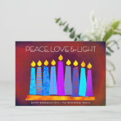 Hanukkah Boho Pattern Candles Peace Love Light Red Feestdagenkaart (Staand voorkant)