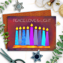Hanukkah Boho Pattern Candles Peace Love Light Red