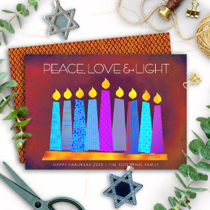 Hanukkah Boho Pattern Candles Peace Love Light Red Feestdagenkaart
