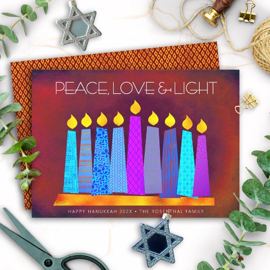 Hanukkah Boho Pattern Candles Peace Love Light Red Feestdagenkaart