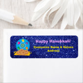 Hanukkah-Bord met Dreidels Blue Faux Glitter Etiket (Insitu)