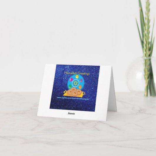 Hanukkah-Bord met Dreidels Blue Faux Glitter Feestdagen Kaart (Achterkant)