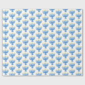 Hanukkah Botanical Menorah Watercolor Blue Cadeaupapier (Vlak)