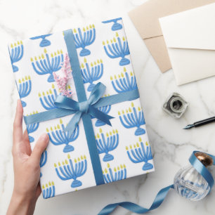Hanukkah botanische menorah aquarel blauw cadeaupapier